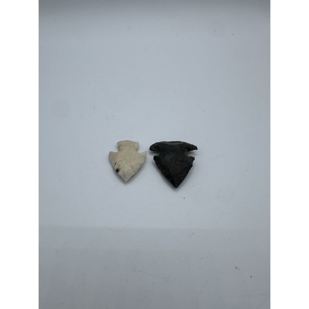 2 Stone Arrowhead Projectile Points Side Notched Black White Artifact Collection